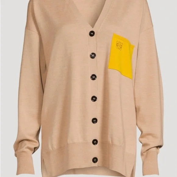 Loewe | EUC Wool Anagram Pocket Cardigan - Camel/Yellow | Sz XL - Picture 6 of 16